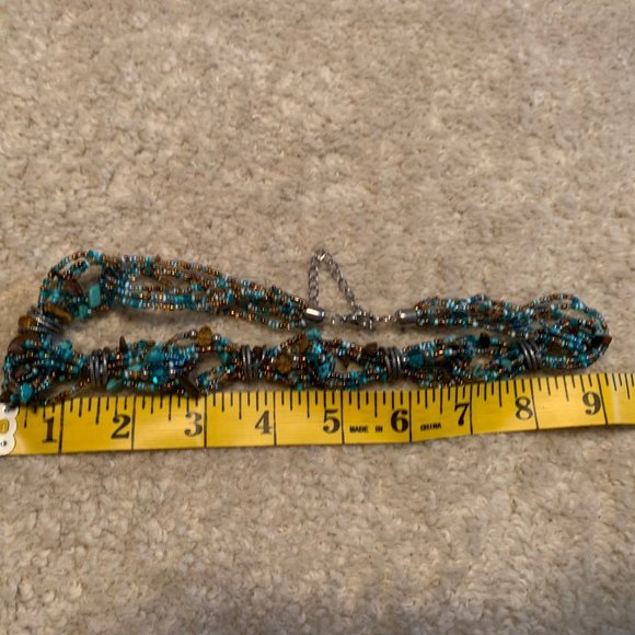 Faux Turquoise, Tiger Eye and Beaded Statement Necklace - Picture 12 of 14